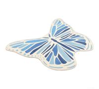 Tidgel Tapis rond à poils longs papillon avec envers en caoutchouc pour décoration de chambre de fille - Texture pelucheuse - 20 x 20 cm (bleu oiseau bleu F)