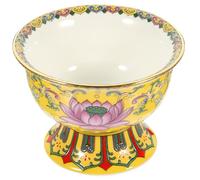 TIDTALEO Bol de Temple en Céramique Jaune Pied Haut, Résistant à L'usure, Bol Polyvalent pour Offrande de Riz et Eau, Décoration Intérieure et Pratique Bouddhiste