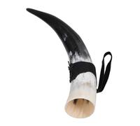 TIDTALEO Corne à Boire Viking Médiévale 380Ml en Corne de Buffle Jaune Pointue avec Support pour Vin et Hydromel Idéal Décor Rétro à Domicile