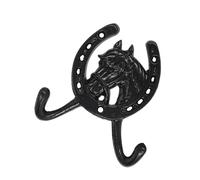 TIDTALEO Crochet Mural Double Fonte Noire Forme Fer à Cheval et Tête de Cheval Patère Rustique Européenne Résistante Rouille pour Salle de Bain Chambre et Rangement Polyvalent