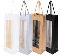 TIDTALEO Paquet Présent à Bouteilles de Vin en Papier Fenêtre Transparente et Poignées, 4pcs, Grosse Capacité de Charge et Facile à Transporter, pour Mariage et Présents