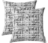 TIDWIACE Lot de 2 housses de coussin décoratives en lin à carreaux pour fête - 40 x 40 cm - Blanc et gris