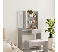 Tidyard Coiffeuse avec miroir moderne avec tiroirs et étagères Table de coiffeuse bureau avec miroir sans tabouret Gris béton 74,5 x 40 x 141 cm