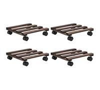 Tidyard Jeu de 4Pcs Porte-Plantes Roulant en Bois Trempé Carré 25 x 25 cm