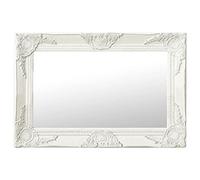 Tidyard Miroir Mural Style Baroque 60x40 cm Blanc Montage Mural Miroir, Miroir Cosmétiques de Vanité Muraux pour Salle de Bain, Salon, Chambre, Dressing, Couloir, Mur, Entrée