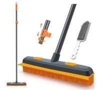 TidyBliss Balai Caoutchouc Brosse avec Raclette, Enlève Les Coiffeur Poils Animaux de Compagnie, Silicone Broom Manche Long 146 cm pour Nettoyer Tapis Fenêtres Carrelage et Sols en Bois Dur (Orange)