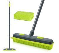 TidyBliss Balai Caoutchouc Brosse avec Raclette, Enlève les Coiffeur Poils Animaux de Compagnie, Silicone Broom Manche Long 140 cm pour Nettoyer Tapis Fenêtres Carrelage et Sols en Bois Dur (Vert)