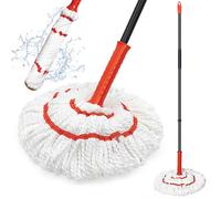 TidyBliss Balai Serpillère Professionnel, Balai à Microfibres avec Poignée Extra Longue de 145 cm, Balai à Sec et Humide pour Nettoyage de Sol en Bois, Carrelage, Béton, Cuisine (Orange)