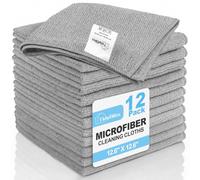 TidyBliss Lot de 12 Chiffon Microfibre, Réutilisables Torchons Lavette Lingette Micro Fibre Ménage 32 x 32 cm pour Maison, Cuisine, Voiture et Fenêtre, Non Pelucheux (Gris)