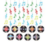 TIESOME Lot de 9 disques vinyles décoratifs avec notes de musique, rock and roll, décoration de fête rétro, guirlande de disques vinyles à suspendre, pour décorations de fête des années 50 et 60