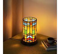 Tiffany Lampe de table en verre coloré Style bloc bohème Lampe de table Salon Chambre à coucher Fleur Vase Décor Petite lampe de nuit Mini Mignon Enfants Accent Cylindre Lampe de bureau