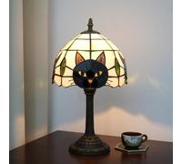 Tiffany Style Black Cat Stained Glass Table Lamp Cute Small Quirky Table Lamp Bedroom Bedside lamp Living Room Dining Room Office Decoration Desk lamp Home Decoration Creative Gift Scene Props