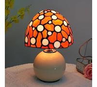 Tiffany style coloré verre orange champignon lampe chambre chevet Art table de chevet caractéristiques LED petite lampe de nuit unique mignon enfants filles décoration Vintage lampe de table en cérami
