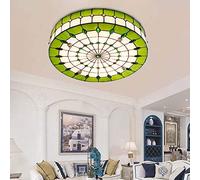 Tiffany style Plafonniers encastré, Vitrail lampe de plafond avec abat-jour vert, rond Éclairage de plafond pour Living Room Chambre,30cm