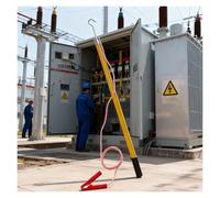 Tige de décharge électrique portable de sécurité, mode décharge directe, tige de décharge en résine époxy, isolée, avec fil de cuivre et crochet (jaune, 35 kV - 1,5 m)