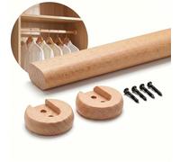 Tige de garde-robe, tige de placard robuste de bois de hêtre naturel avec support et vis 2 Support et vis, facile à installer, pour toutes sortes de placards en bois,100 cm/39.3 inches