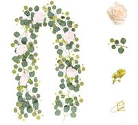 Tige de vigne florale artificielle en rotin avec eucalyptus et roses pour salon, cadre de miroir, couronne murale, décoration de 200 cm