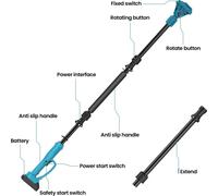 Tige d'extension de 2 mètres - Tige télescopique pour cisaille éléctrique et tronçonneuse - Tête orientable à 180° - Connecteur enfichable - Compatible avec les outils électriques 18V - Livré avec 2 b