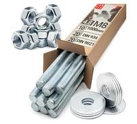 Tige filetée Set M8 x 1000 mm 10 pièces acier galvanisé 4.8 DIN 976 | goujon fileté, boulon, vis longue métrique complet, avec écrous DIN 934 et rondelles DIN 9021, fixation métal