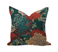 Tiger Chinoiserie Housse de coussin carrée en coton et lin à rayures colorées et confortables pour canapé de ferme, couleur bleu/vert, pour décoration d'intérieur, tente, voiture, chaise - 55,9 x 55,9