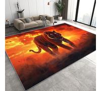 Tiger Flame Tapis de Couloir 80x150 cm 3D Wild Animals Sunset Tapis de Chevet Flanelle Antidérapant Lavable Poil Court Rug de Chambre pour Couloir Chambre Q-226