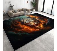 Tiger Flame Tapis de Salon 140x200 cm 3D Wild Animals Tapis de Chambre Flanelle Antidérapant Lavable Poil Court Rug pour Salon Chambre Salle à Manger Q-19