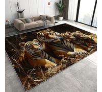 Tiger Forest Tapis de Salon Petit 120x170 cm 3D Wild Animals Tapis de Chambre Flanelle Antidérapant Lavable Poil Court Rug pour Salon Chambre Q-31