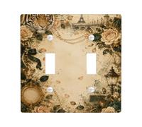 Tiger Plaque de protection pour double interrupteur mural vintage romantique rose Paris Tour Automne Beige Taille standard en plastique pour salon, chambre à coucher, maison et bureau