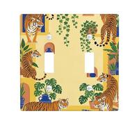 Tiger Plaque de protection pour double interrupteur, vase en lierre tropical éclectique jaune d'été en plastique taille standard pour nouvel appartement, maison, chambre à coucher, bureau