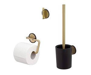 Tiger Tune Ensemble de Toilette, 3 Pieces, Brosse et Porte Papier de Toilette, Crochet Adhésif 3M, Mural de Salle de Bains, Noir et Doré