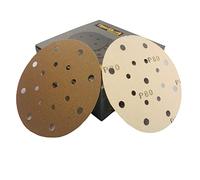 TigerShark Lot de 50 disques abrasifs à 17 trous de 15,2 cm, grain 80, papier spécial revêtement anti-obstruction, ligne dorée, crochet et boucle, papier ponceuse orbitale aléatoire grossier