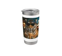 Tigre drôle buvant du café glacé animal safari Gobelet isotherme en acier inoxydable double paroi