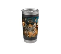 Tigre drôle buvant du café glacé animal safari Gobelet isotherme en acier inoxydable double paroi