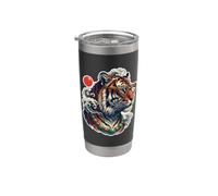 Tigre féroce rétro japonais vague art graphique femmes hommes Y2K Gobelet isotherme en acier inoxydable double paroi