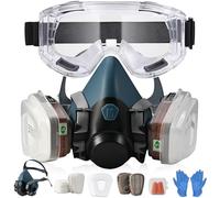 Tigvio Masque respiratoire, masque à gaz, masque anti-poussière pour peinture, protection contre les vapeurs, les moules, les poussières fines, avec lunettes de protection, masque anti-poussière