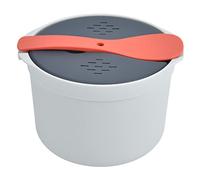 Tiiyee Cuiseur à Riz Micro Ondes, 2 L Pâtes Alimentaire Microwave Rice Cooker PP Autocuiseur Cuillère Couvercle Passoire Antiadhésif Pot Vapeur Cuire Conserver Céréales Couscous Légumineuses Orange