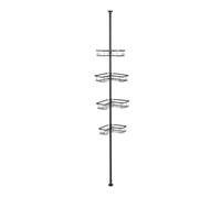 TIKATARER Chariot de Douche d'angle pour Salle de Bain, 4 Paniers 8 Crochets |Poteau de Tension, du Sol au Plafond, en Acier Inoxydable, Paniers à Clipser, Hauteur Réglable, pour Coin de Douche