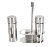 TIKATARER Ensemble de 2 Salières et Poivrières, Distributeur d'arômes de Sucre, Shakers à Condiments, Pot d'assaisonnement avec Fenêtre Transparente et Support de Base, Idéal pour la Cuisine, le