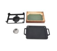 TIKATARER Grill de Table pour Barbecue, Plateau de Gril Amovible de 27 X | Utilisation de Réchaud à Alcool, Alliage D'aluminium, Base en Chêne, Repas Intérieur, Camping et Pique-niques, Poêle