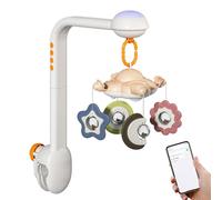 TIKATARER Mobile pour Berceau avec Haut-parleur Bluetooth, Projecteur D'étoiles, Anneaux de Dentition Rotatifs à 360° en TPE, Veilleuse Douce et Réglable, pour le Sommeil de bébé (TM188)