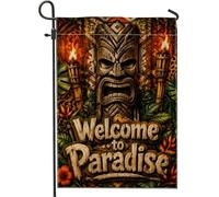 Tiki Drapeau de jardin, torche exotique tropicale, feuilles d'été vertes en toile de jute double face, drapeaux décoratifs pour extérieur, pelouse, porche, terrasse, entrée, 30,5 x 45,7 cm