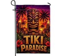 Tiki Drapeau de jardin, torche tropicale vibrante en toile de jute orange double face, drapeaux décoratifs pour extérieur, terrasse, pelouse, porche, balcon, 30,5 x 45,7 cm