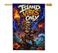 Tiki Drapeau de maison, crâne de flamme tropicale vive bleu été double face en toile de jute pour extérieur, terrasse, cour, pelouse, entrée, balcon, 71 x 101 cm