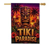 Tiki Drapeau de maison, torche tropicale vibrante orange d'été double face en toile de jute pour porche, cour, pelouse, patio, porte, entrée, 71 x 101 cm