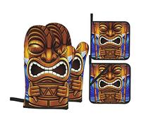 Tiki Gants de Four et maniques Ensemble de 4 pièces, Gants de Four résistants à la Chaleur Gants de Barbecue pour la Cuisson Cuisson Grillades