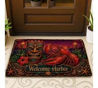 Tiki - Paillasson de bienvenue - Plage tropicale - Homard Hibiscus - Rouge - Caoutchouc antidérapant - Pour la maison, le bureau, l'extérieur et l'intérieur - 73,2 x 43,2 cm