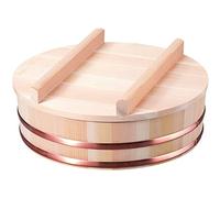 TIKUSAN Hangiri Bol à sushi en bois avec bande de cuivre et couvercle fabriqué au Japon en cyprès Sawara Sushi Rice Bowl Sushi Oke (30 cm)
