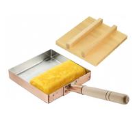 TIKUSAN Poêle à omelettes japonaises Tamagoyaki en cuivre avec couvercle en bois 24 × 24 cm