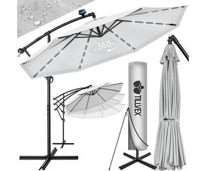 tillvex Alu Parasol Gris LED Solaire Ø 350 cm avec manivelle | Parasol avec interrupteur marche/arrêt | Parasol de jardin protection UV aluminium | Parasol à manivelle avec support Parasol de marché é