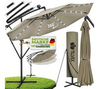 tillvex Alu Parasol Marron LED Solaire Ø 300 cm avec manivelle | Parasol avec interrupteur on/off | Parasol de jardin protection UV aluminium | Parasol à manivelle avec support Parasol de marché étanc